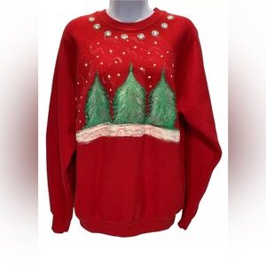 Women's Christmas Sweatshirt Size L Hand Painted Vintage One of a Kind